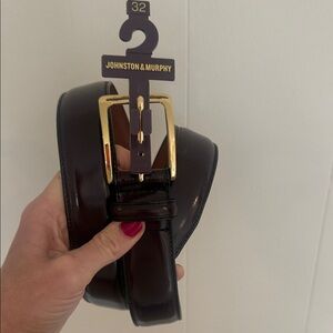 Johnston & Murphy Dark Brown Leather Belt w/ Gold Buckle